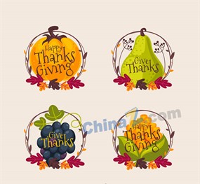 彩色感恩节食物标签矢量素材